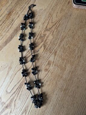 Black Beaded Floral Statement Necklace Brooks Brohters